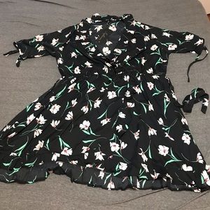 ASOS curve floral wrap dress w ruffle & tie sleeve
